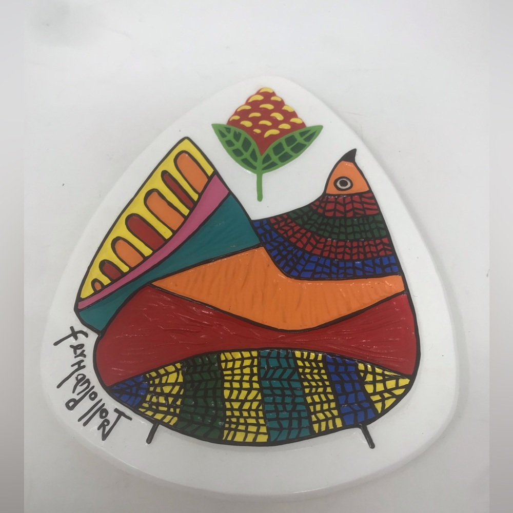 Fernando Llort Hand Painted Ceramic Parrot Bird, El Salvador